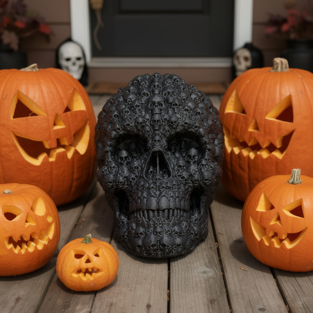 Black Multi-Skull Sculpture - Halloween Decoration